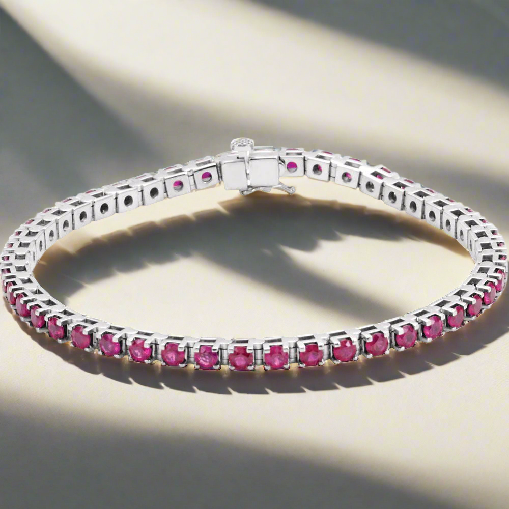 Platinum Natural Ruby Line 7" Bracelet