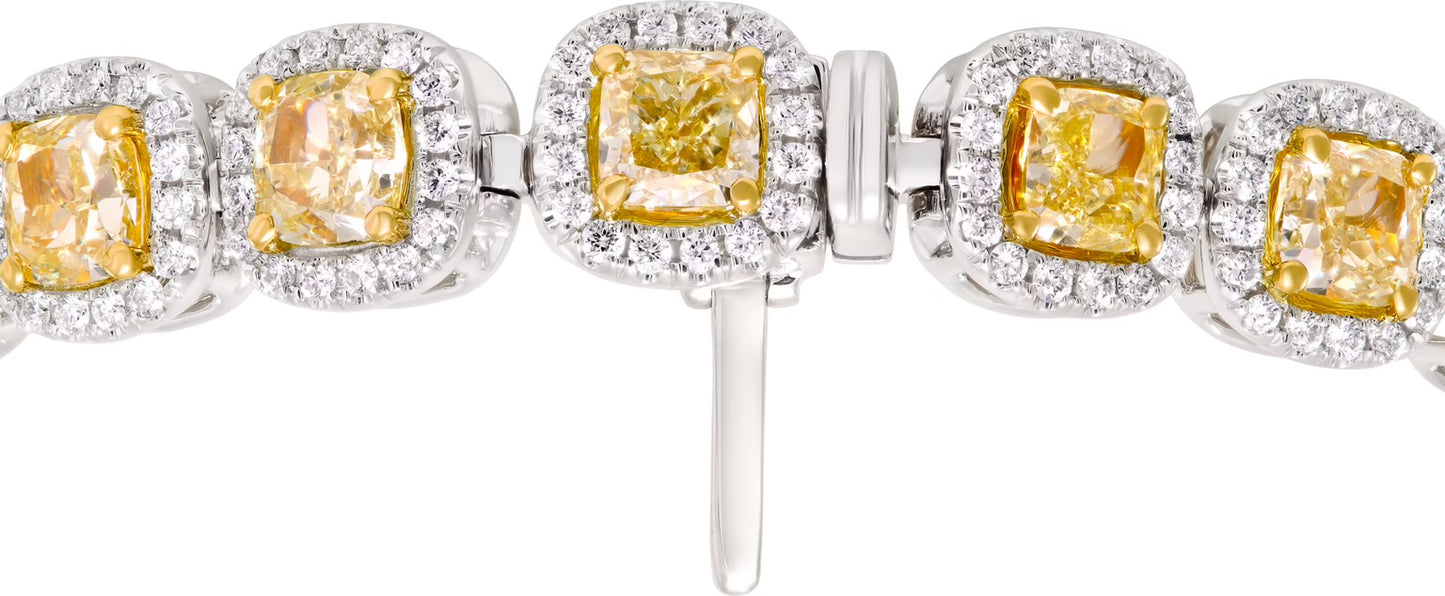 Yellow cushion diamonds bracelet in 18k white and yellow gold
