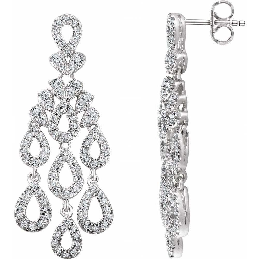 14K White 7/8 CTW Natural Diamond Chandelier Earrings