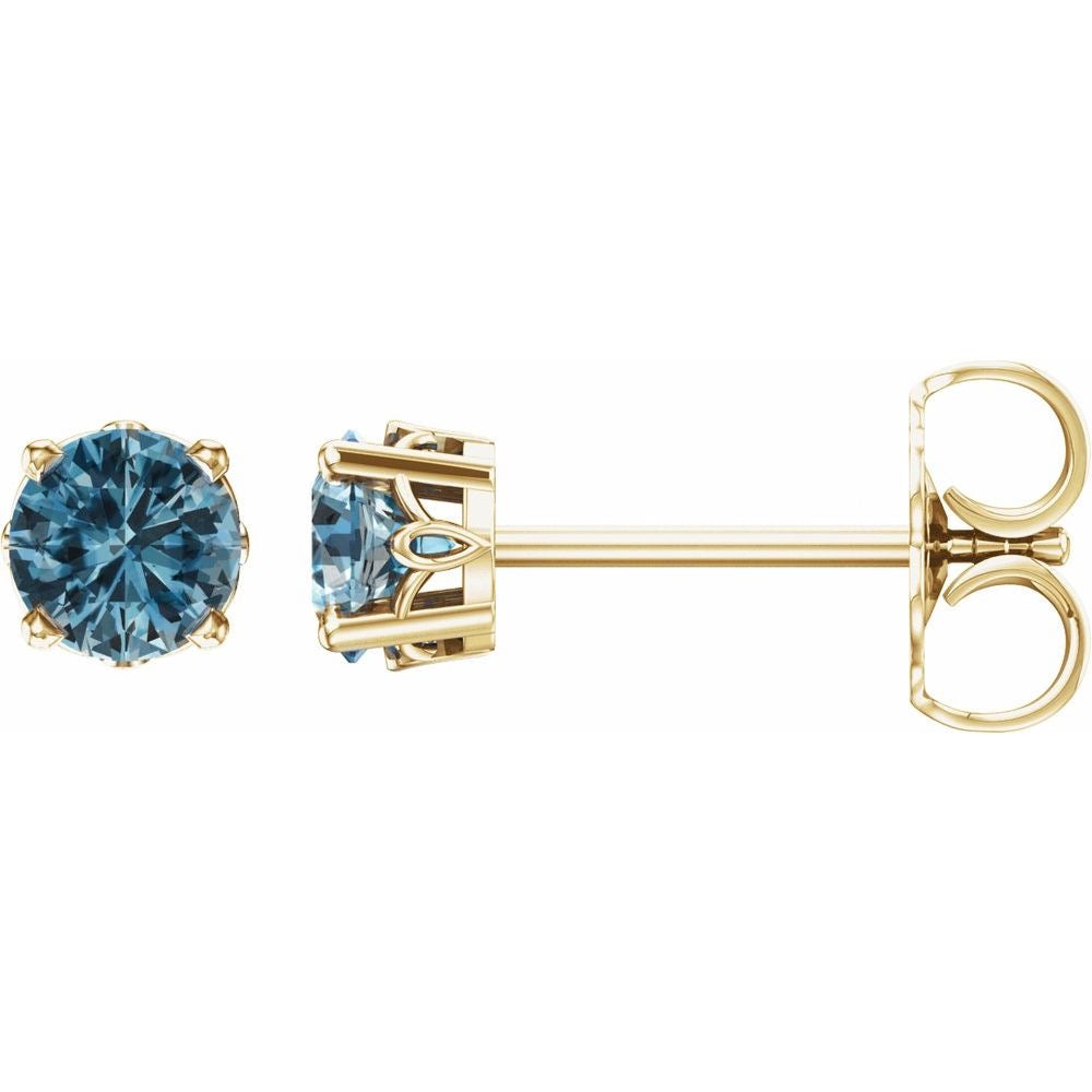 14K Gold Natural Swiss Blue Topaz 4-Prong Scroll Setting® Stud Earrings