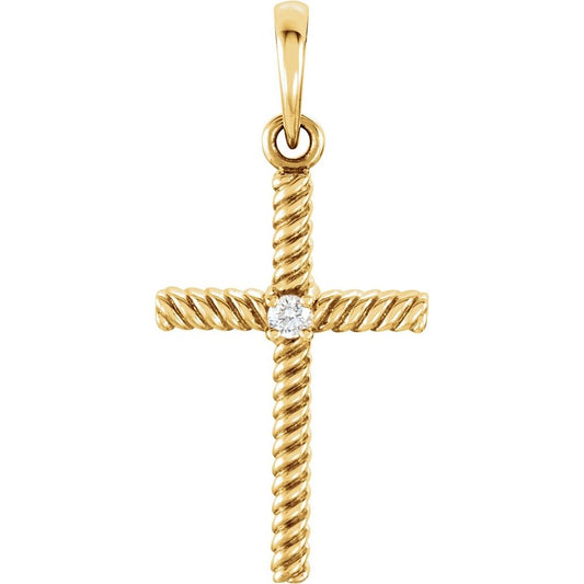 14K Gold .02 CT Natural Diamond Cross Pendant