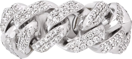 Damiani Pave Diamond Cuban Link Ring in 18k white gold