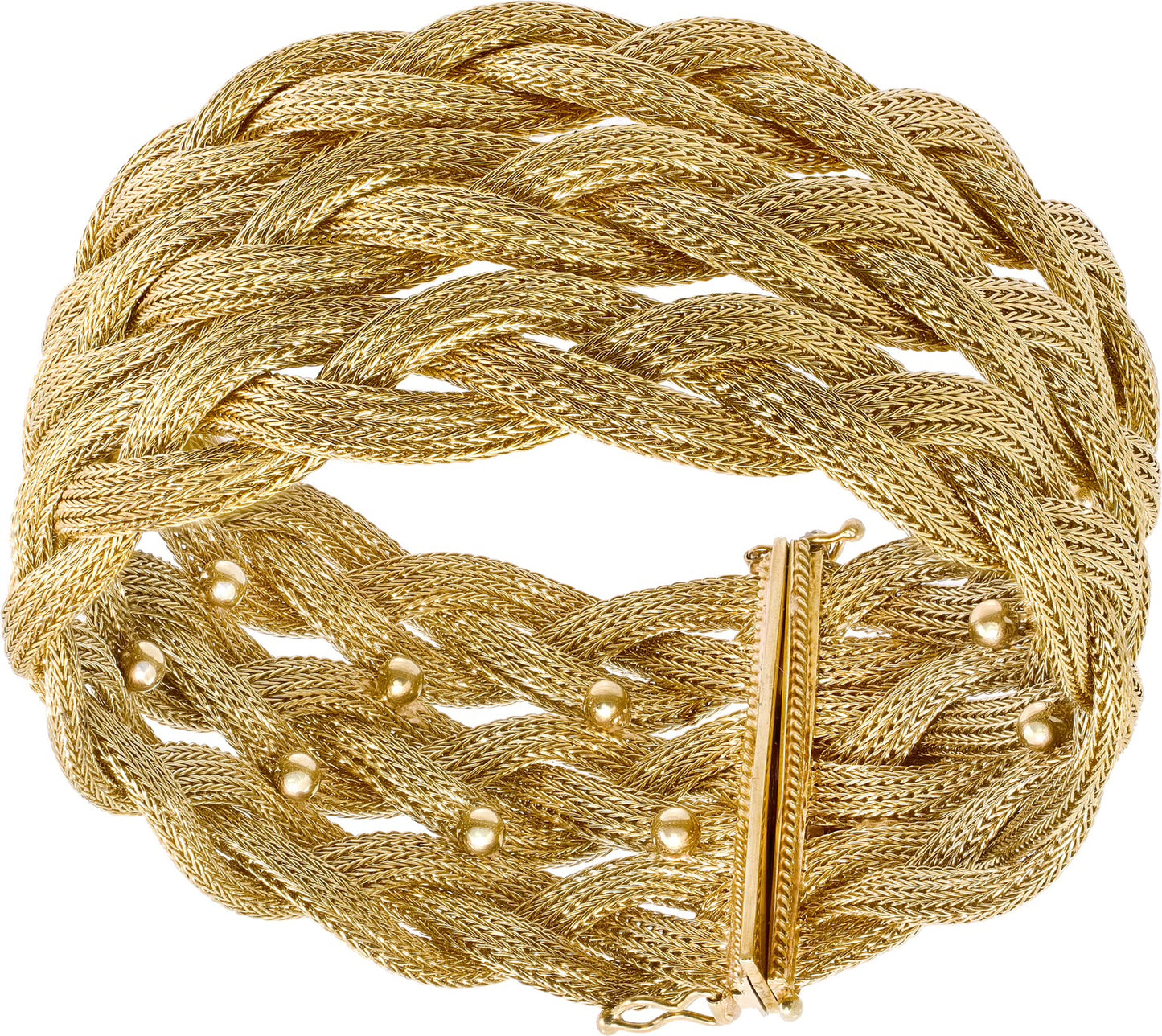 Wide Woven Hinged Bracelet In 14k Yellow Gold