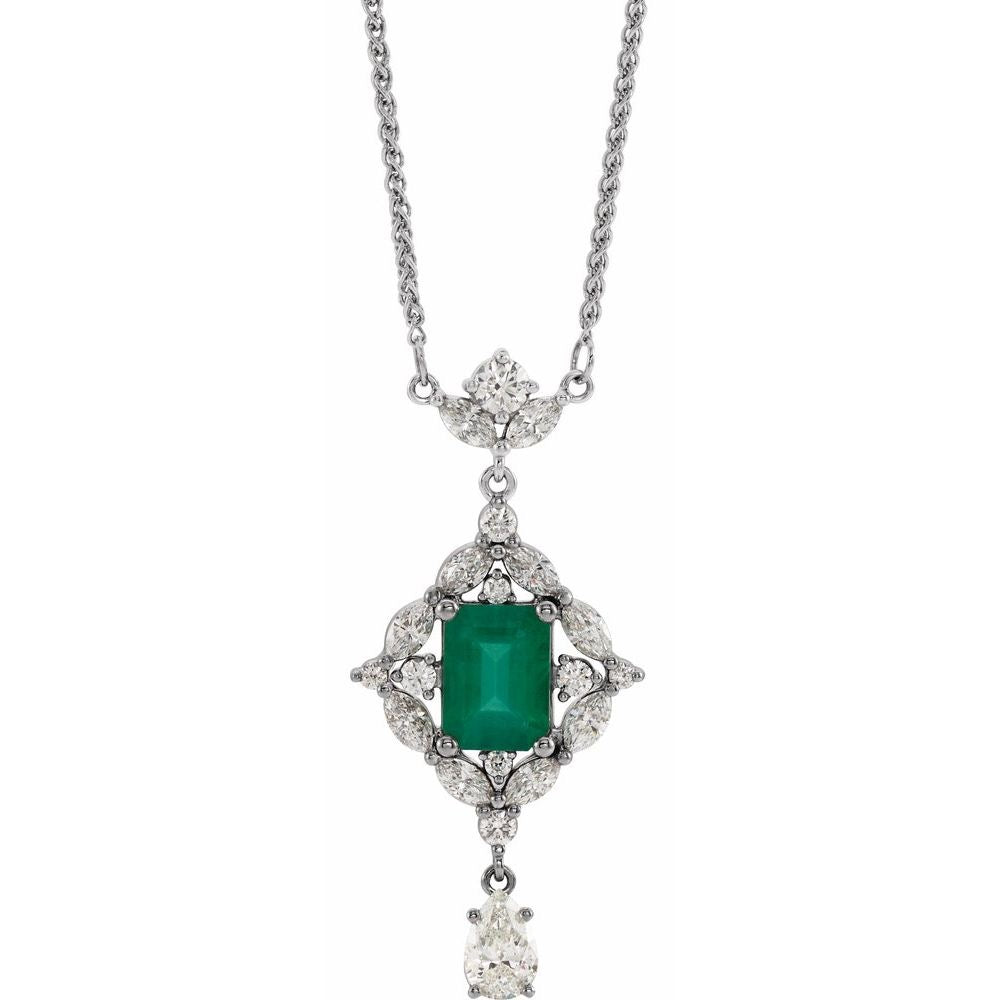 Platinum Natural Emerald & 1 1/4 CTW Natural Diamond 16" Necklace