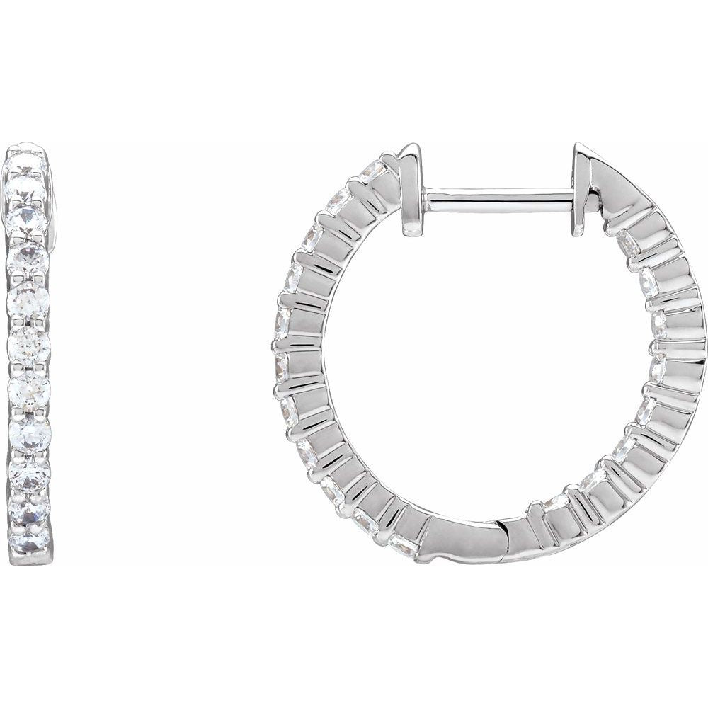 14K White Gold 3/4 CTW Lab-Grown Diamond Inside-Outside Hinged 17.2 mm Hoop Earrings