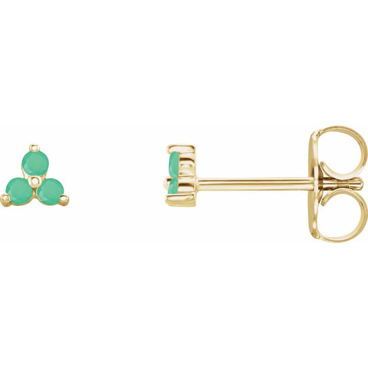 14K Gold Natural Chrysoprase Three Stone Earrings