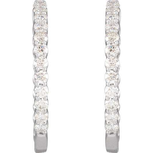 14K White Gold 3 CTW Natural Diamond Inside-Outside Hinged 30 mm Hoop Earrings
