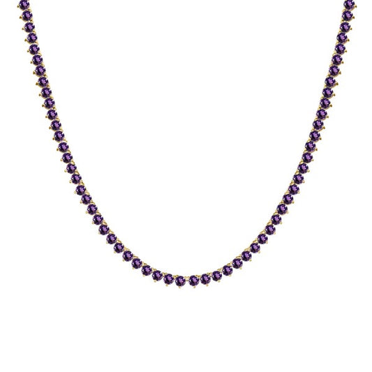 Handmade AAA Amethyst In 14k Gold Tennis Necklace (1.75mm-4mm)