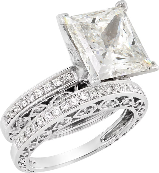 GIA certified 6.59 carat rectangular modified brilliant diamond ring + matching band