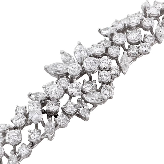 Natural VS 10 Carat Marquise and Round Cut Platinum Bracelet