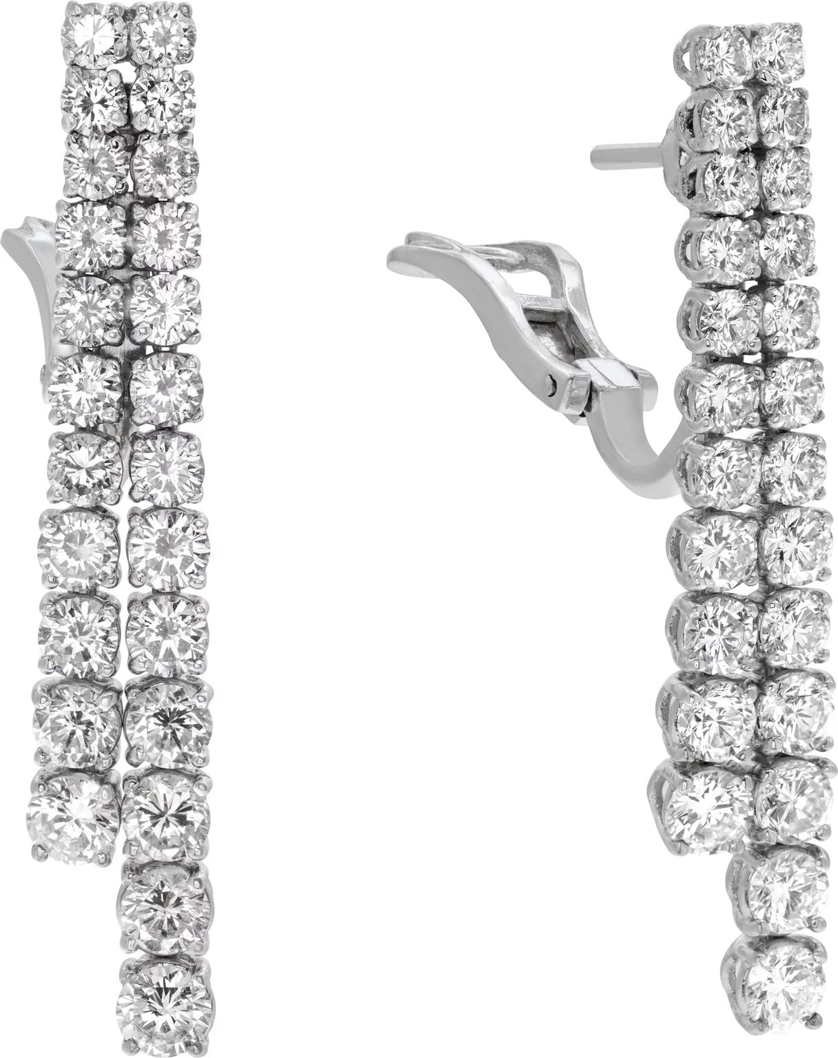 Four strand draping diamond necklace and dangling earring set in 18k white gold