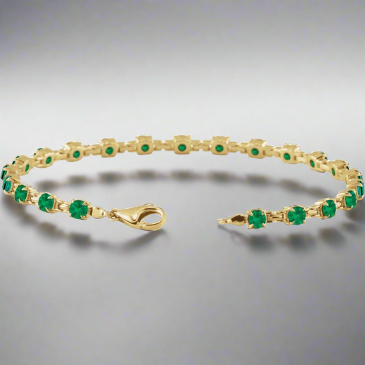 14K Yellow Lab-Grown Emerald 7 1/4" Line Bracelet