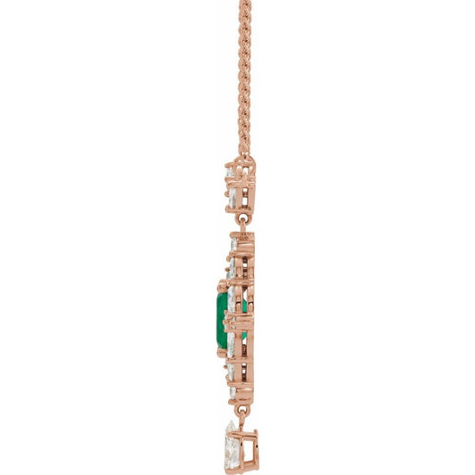 14K Rose Natural Emerald & 1 1/4 CTW Natural Diamond 18" Necklace