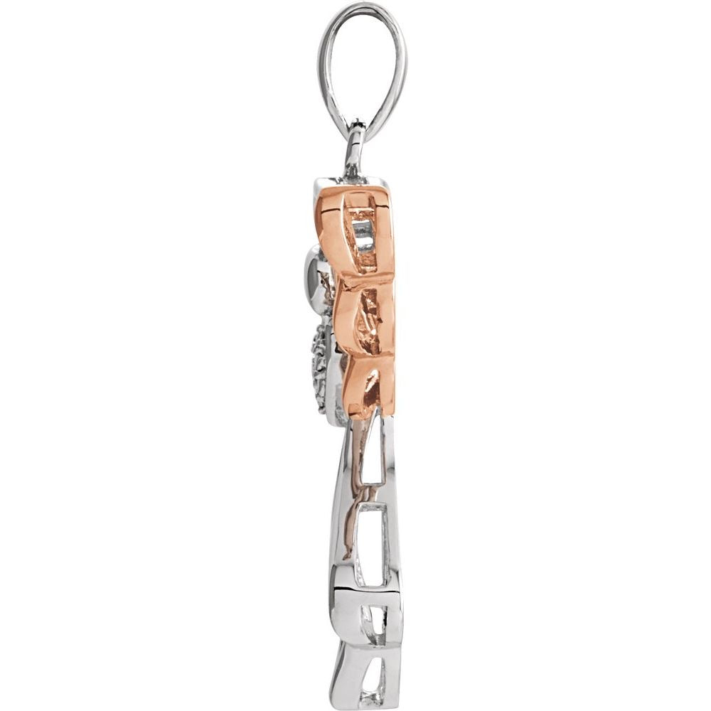 Sterling Silver & 14K Rose Gold Vermeil 29x17.8 mm .0029 Natural Diamond Angel Pendant