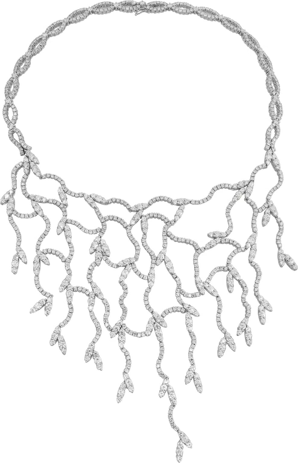 Diamond necklace in 18k white gold with 35.91 carats in diamonds