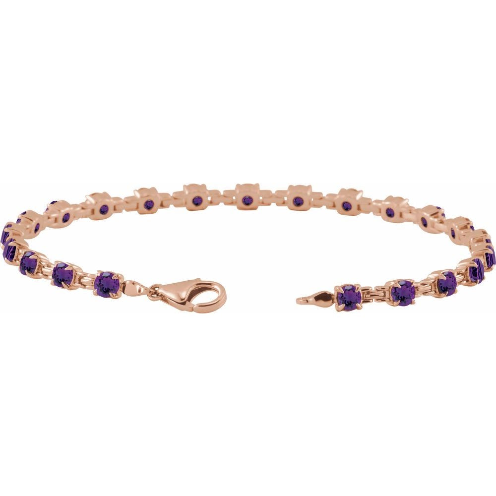 14K Rose Gold Natural Amethyst 7 1/4" Line Bracelet