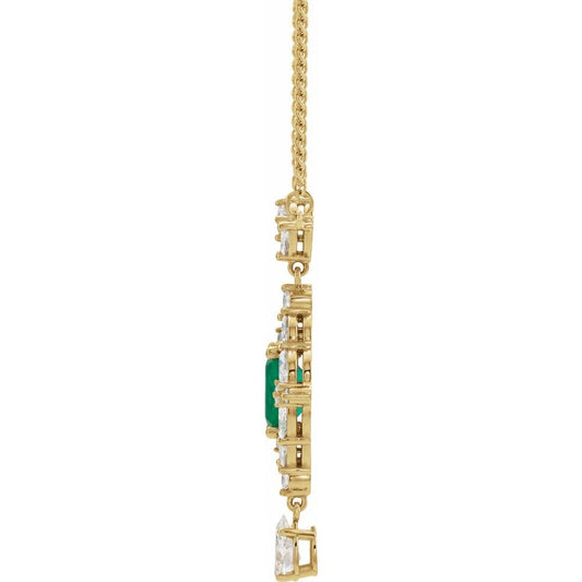 14K Gold Natural Emerald & 1 1/4 CTW Natural Diamond 16" Necklace
