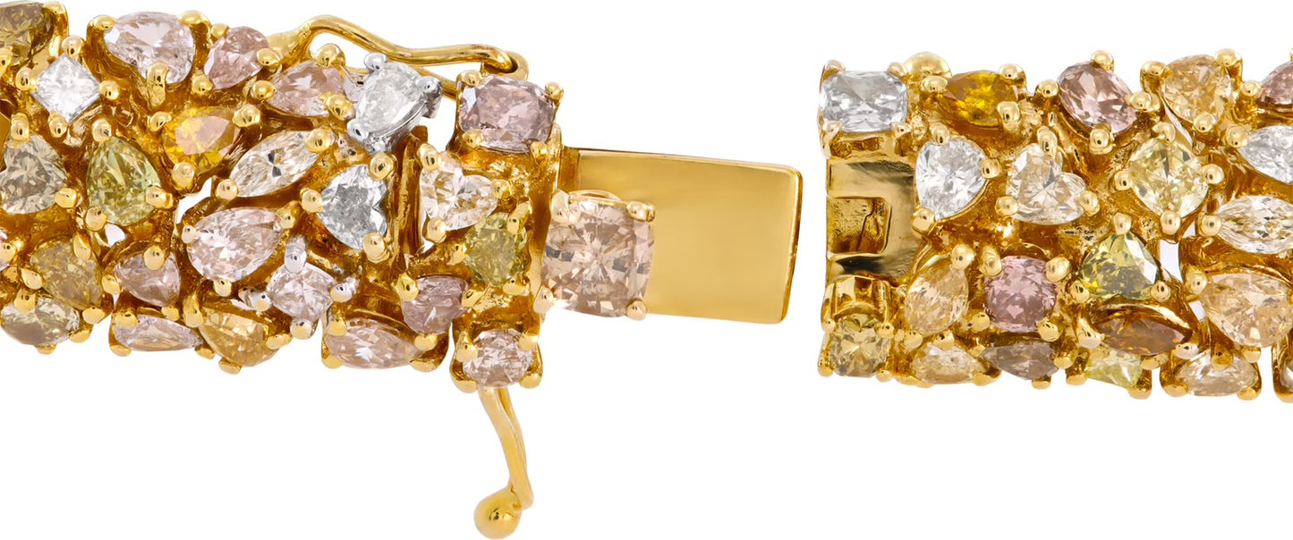 Mosaic yellow diamonds 18k yellow gold bracelet with 30.52 carats
