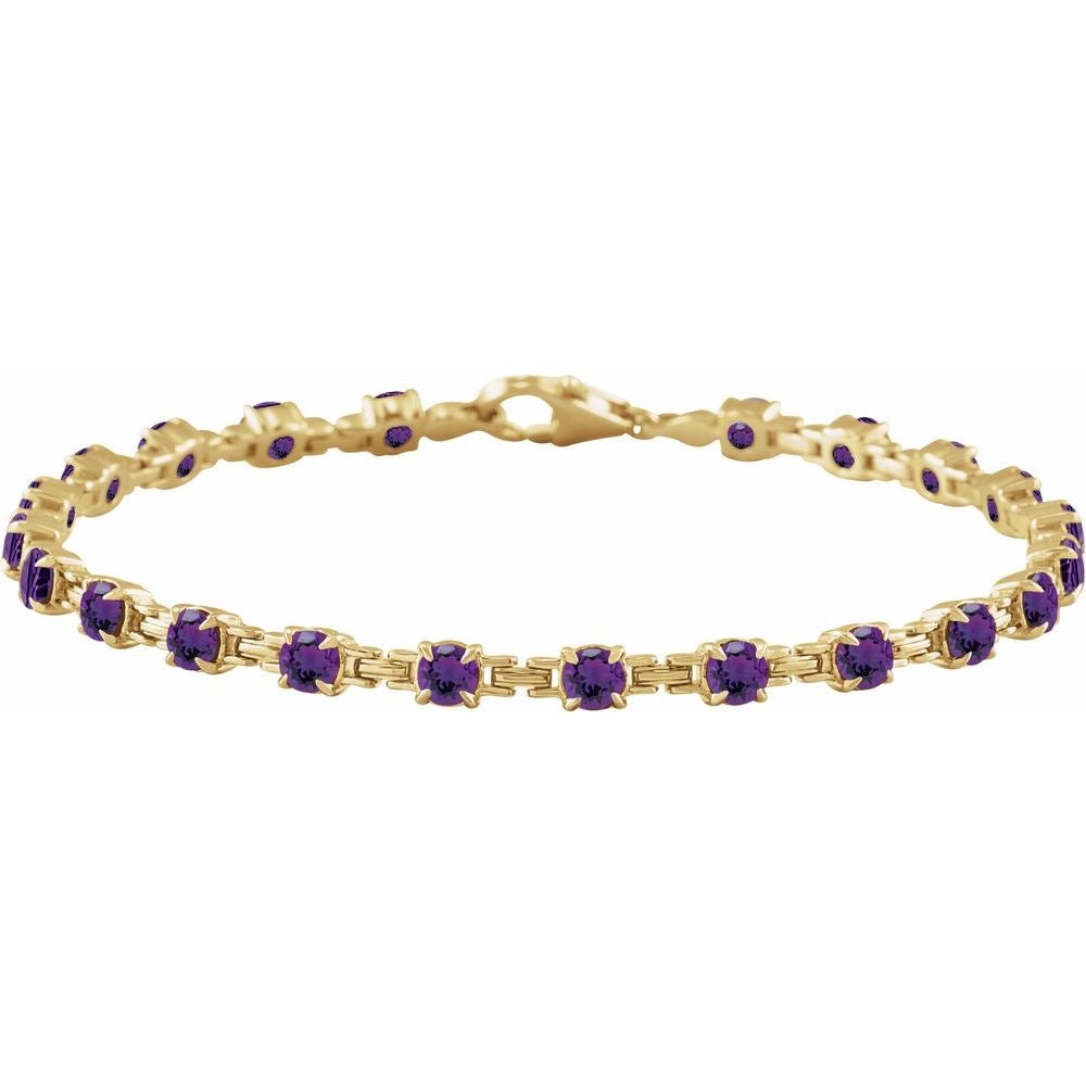 14K Gold Natural Amethyst 7 1/4" Line Bracelet