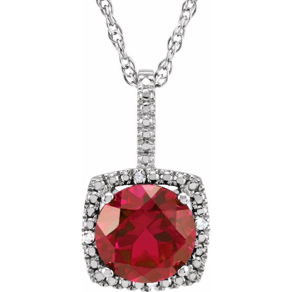 Sterling Silver 7 mm Lab-Grown Ruby & .015 CTW Natural Diamond 18" Necklace