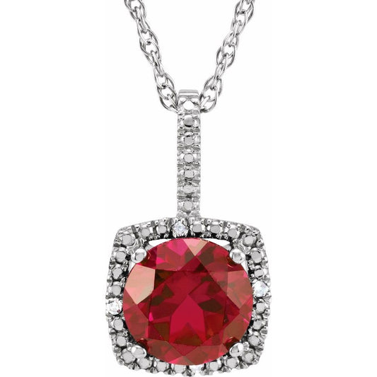 Sterling Silver 7 mm Lab-Grown Ruby & .015 CTW Natural Diamond 18" Necklace
