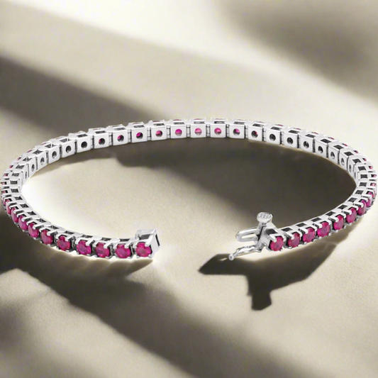 Platinum Natural Ruby Line 7" Bracelet