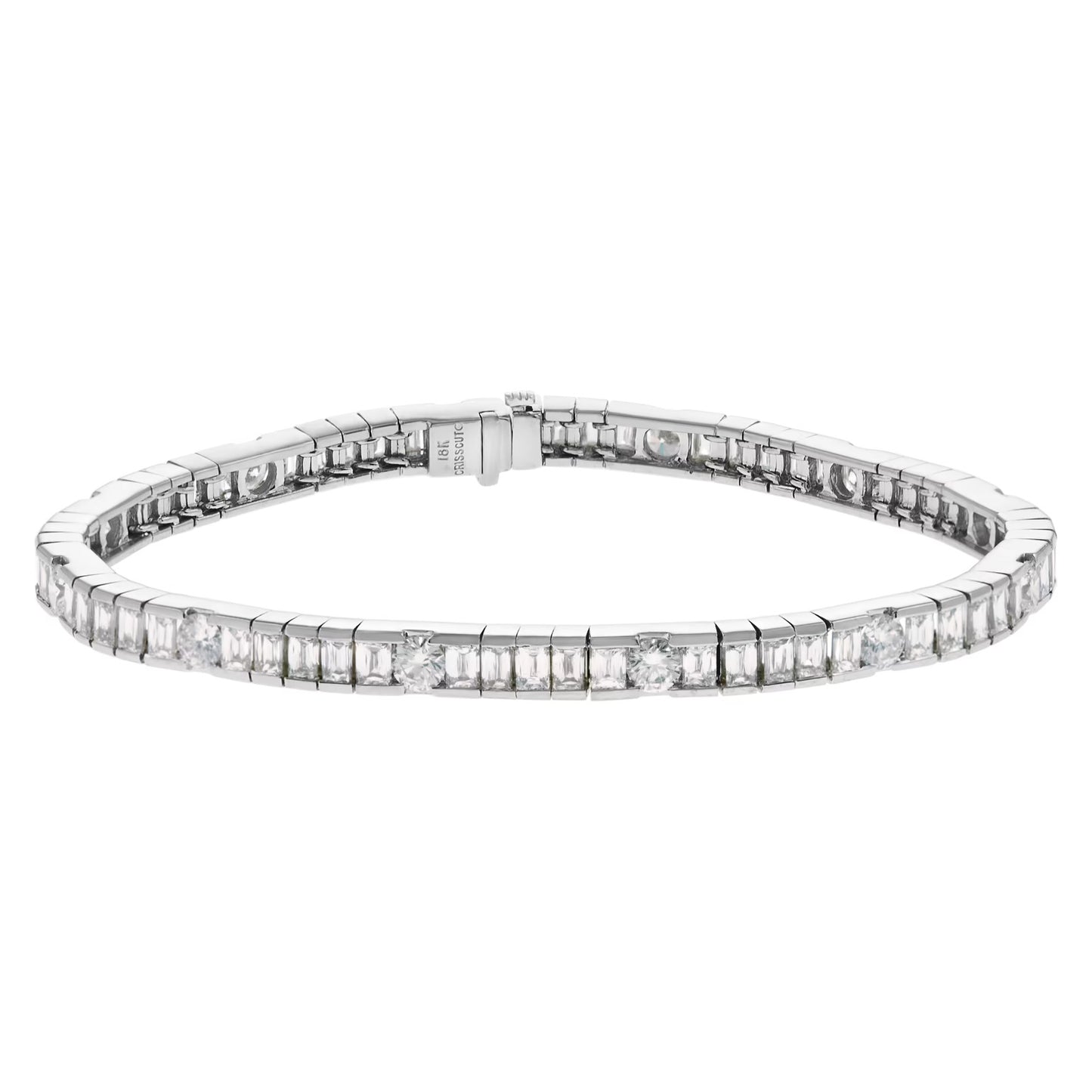 Christopher designs, crisscut and round brilliant cut diamond bracelet in 18K white gold. Approx. total carat weight: 8.00 ct.