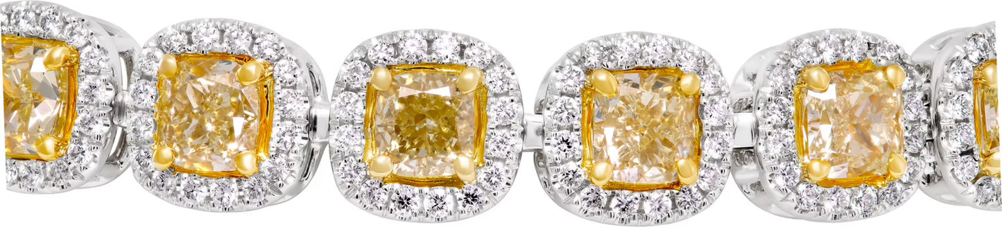 Yellow cushion diamonds bracelet in 18k white and yellow gold