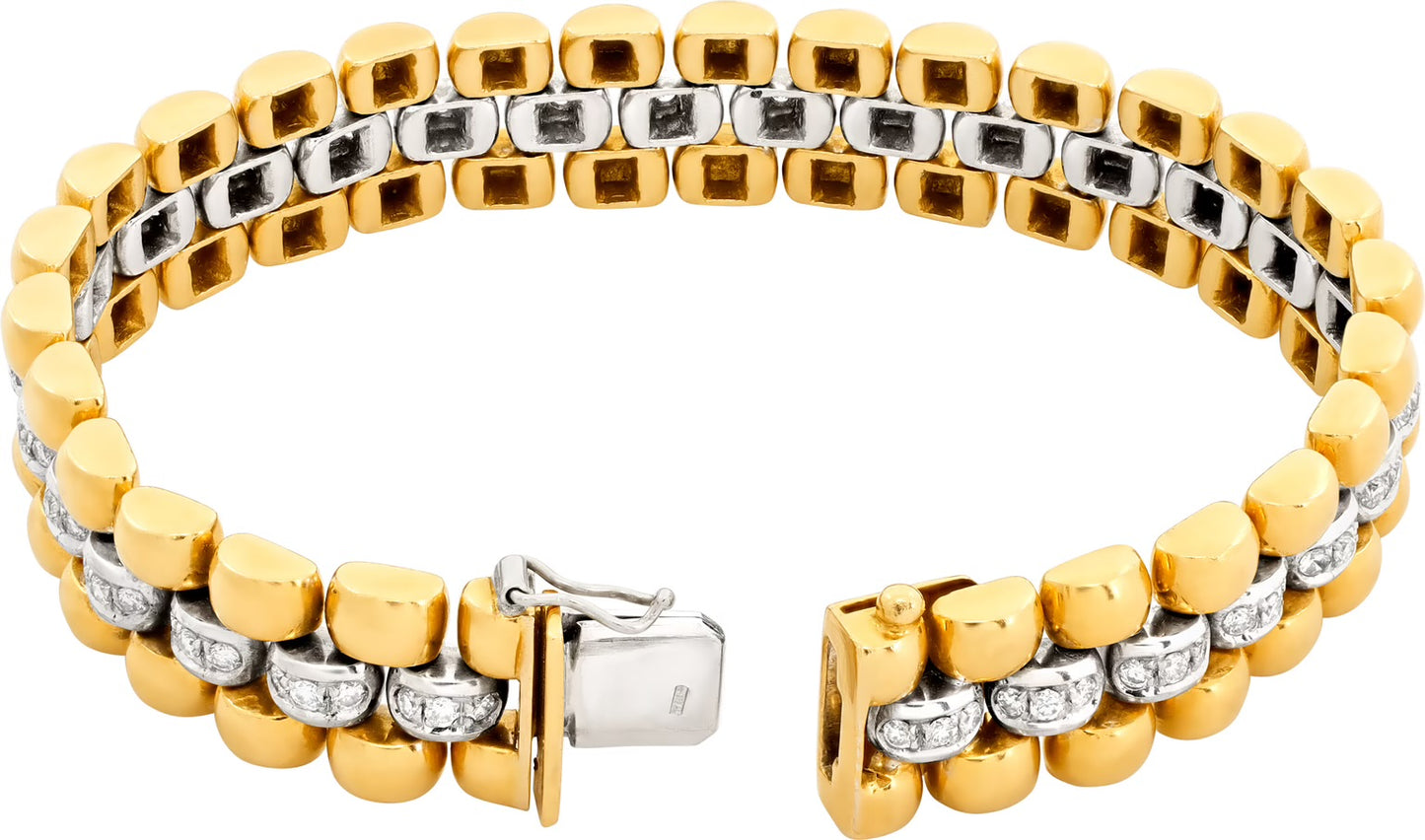 Diamonds line bracelet in 18K white and yellow gold.