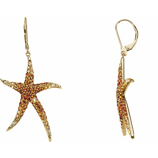 14K Starfish Natural Madeira Citrine, Natural Citrine, & Natural Lime Quartz Earrings