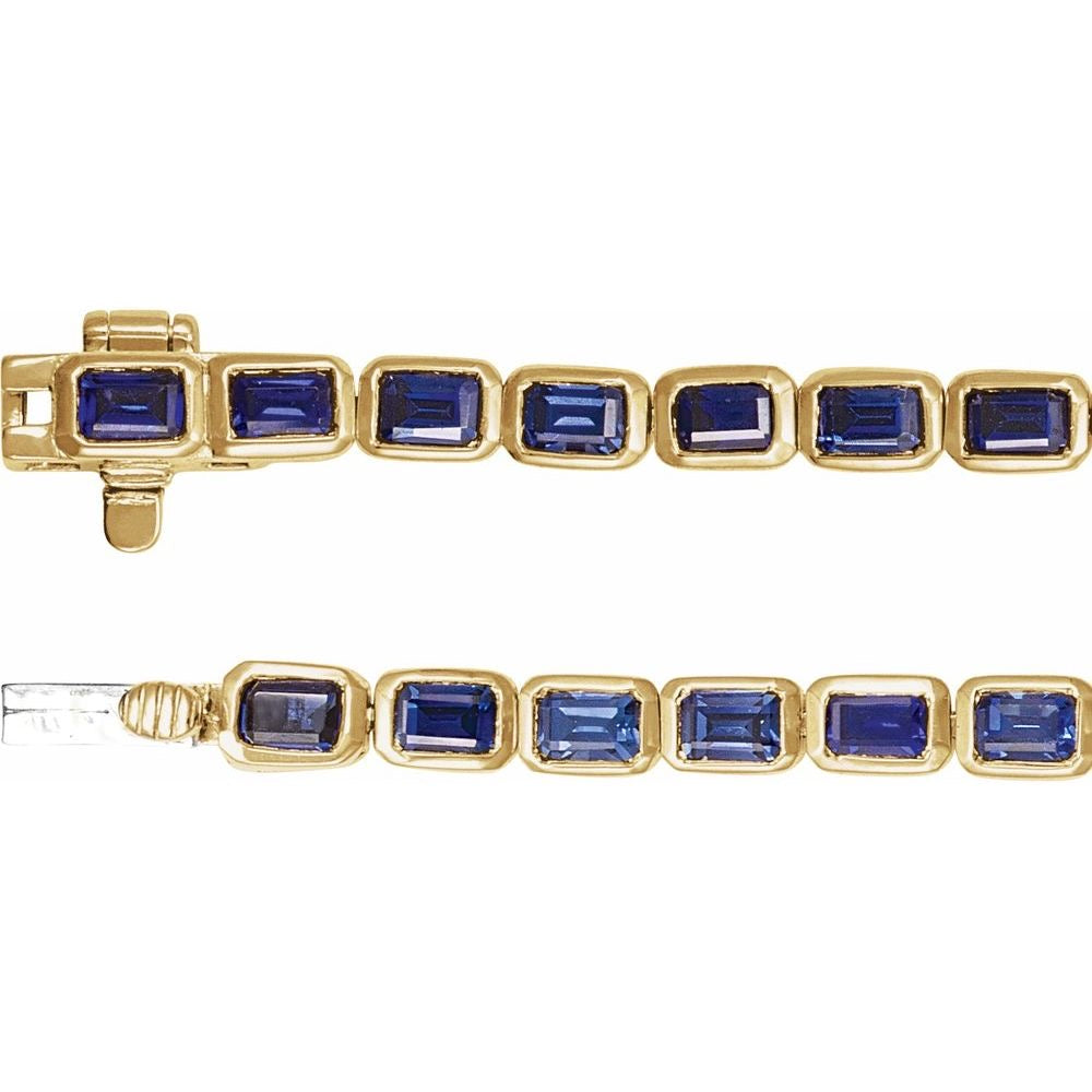 14K Gold Lab-Grown Blue Sapphire Line 7" Bracelet