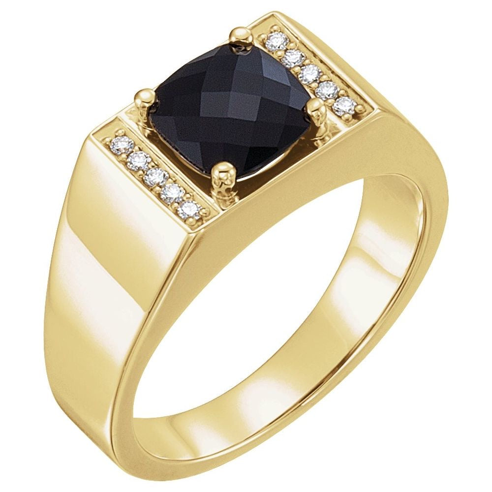14K Gold Natural Black Onyx & 1/10 CTW Natural I1 Diamond Ring