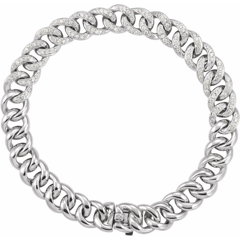14K White Gold 3/4 CTW I3 Natural Diamond Curb 7" Bracelet
