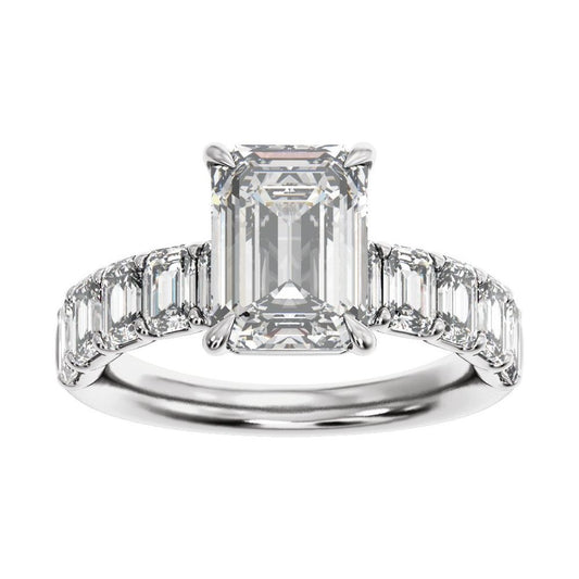 14K White Gold 9 x 7 mm Emerald 2 CTW VS Lab-Grown Diamond Engagement Ring