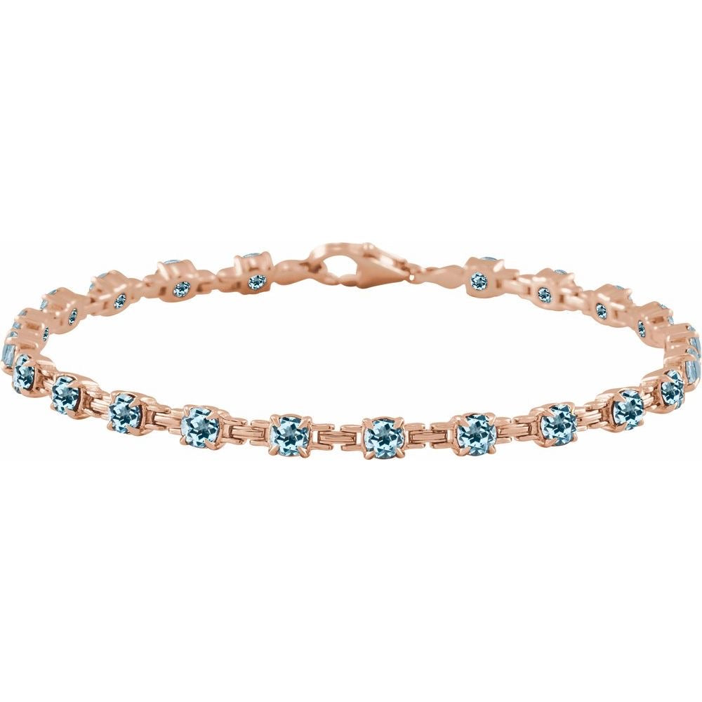 14K Rose Gold Natural Sky Blue Topaz 7 1/4" Line Bracelet