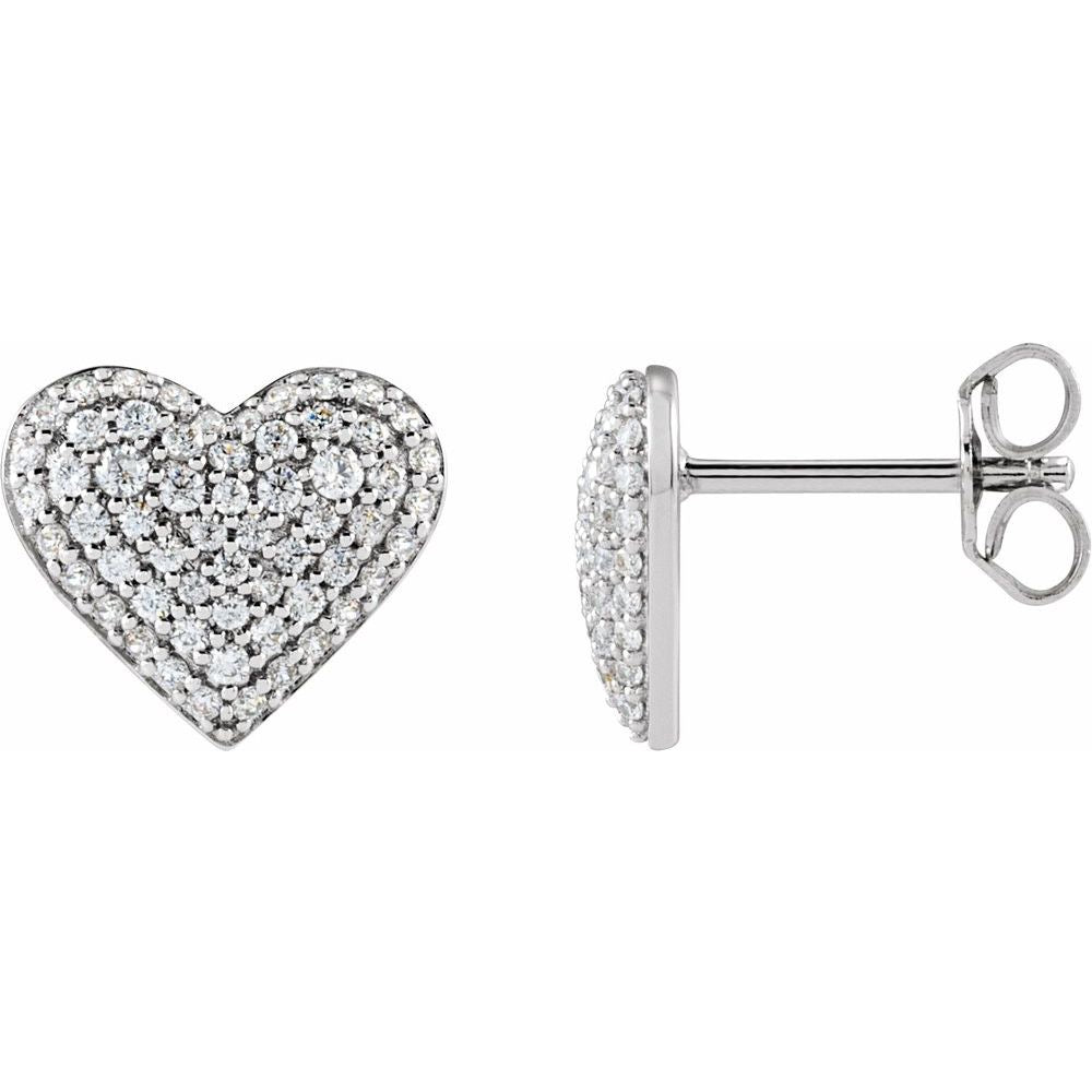 14K White Gold 1/2 CTW Natural I1 Diamond Puffed Heart Earrings
