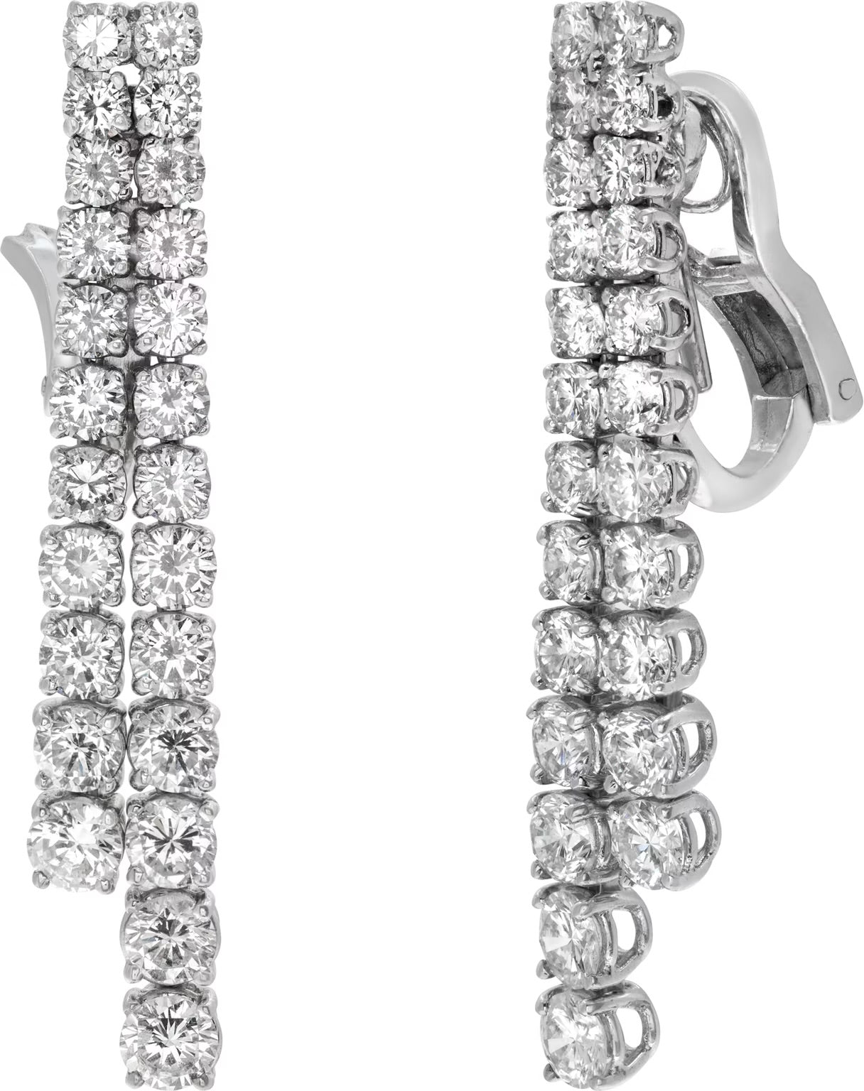 Four strand draping diamond necklace and dangling earring set in 18k white gold
