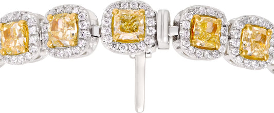 Yellow cushion diamonds bracelet in 18k white and yellow gold