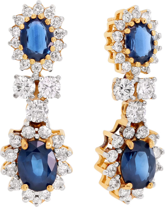 Natural Diamond and sapphire earrings in 14k gold