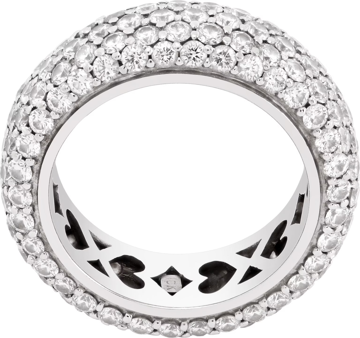 Wide diamonds eternity band. Round brilliant cut diamonds, total approx. weight over 2.50 carats, in 18K white gold