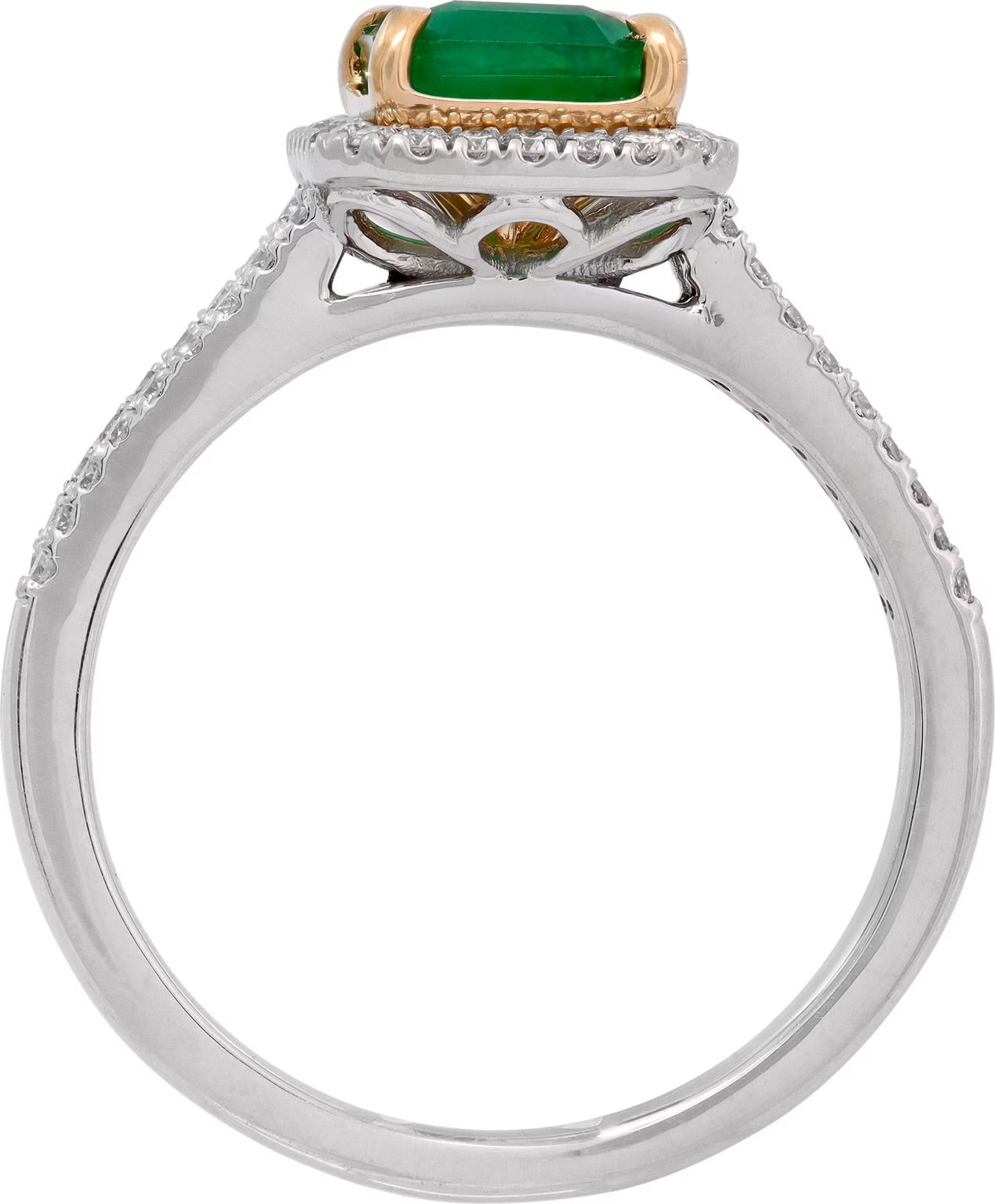 Emerald cut emerald & diamond ring in platinum & 18K yellow gold