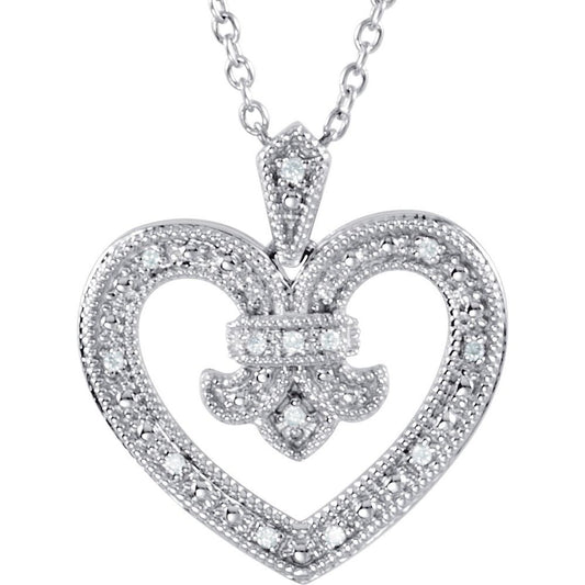 Sterling Silver .06 CTW Natural Diamond Heart 18" Necklace