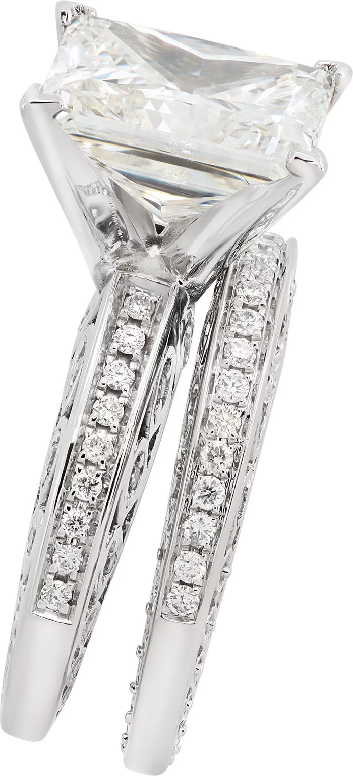 GIA certified 6.59 carat rectangular modified brilliant diamond ring + matching band