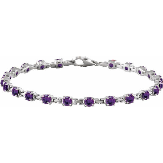 14K White Gold Natural Amethyst 7 1/4" Line Bracelet