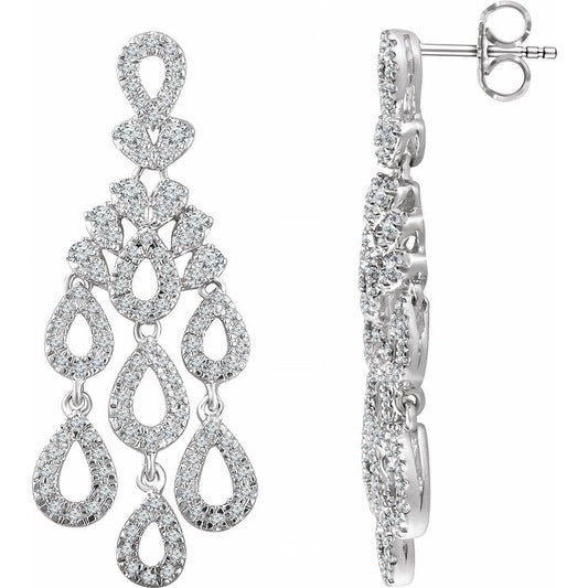 14K White 7/8 CTW Natural Diamond Chandelier Earrings