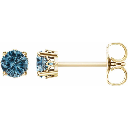 14K Gold Natural Swiss Blue Topaz 4-Prong Scroll Setting® Stud Earrings