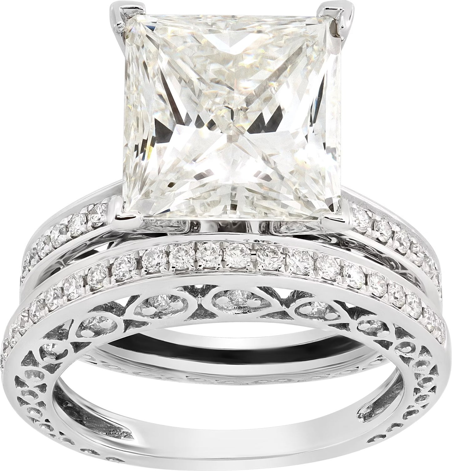 GIA certified 6.59 carat rectangular modified brilliant diamond ring + matching band