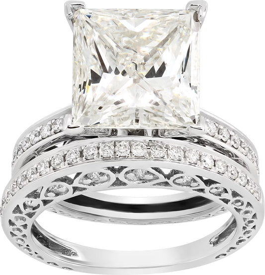 GIA certified 6.59 carat rectangular modified brilliant diamond ring + matching band