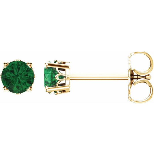 14K Gold Lab-Grown Emerald 4-Prong Scroll Setting® Stud Earrings