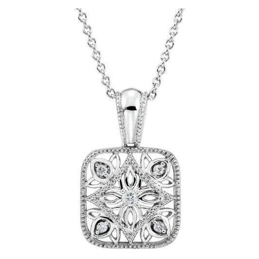 Sterling Silver .05 CTW Natural Diamond Filigree 18" Necklace
